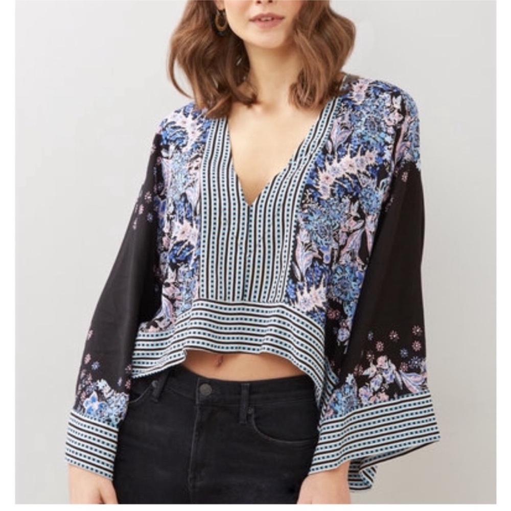 Free People Mix N Match Oversized Floral Kimono Crop Top XS